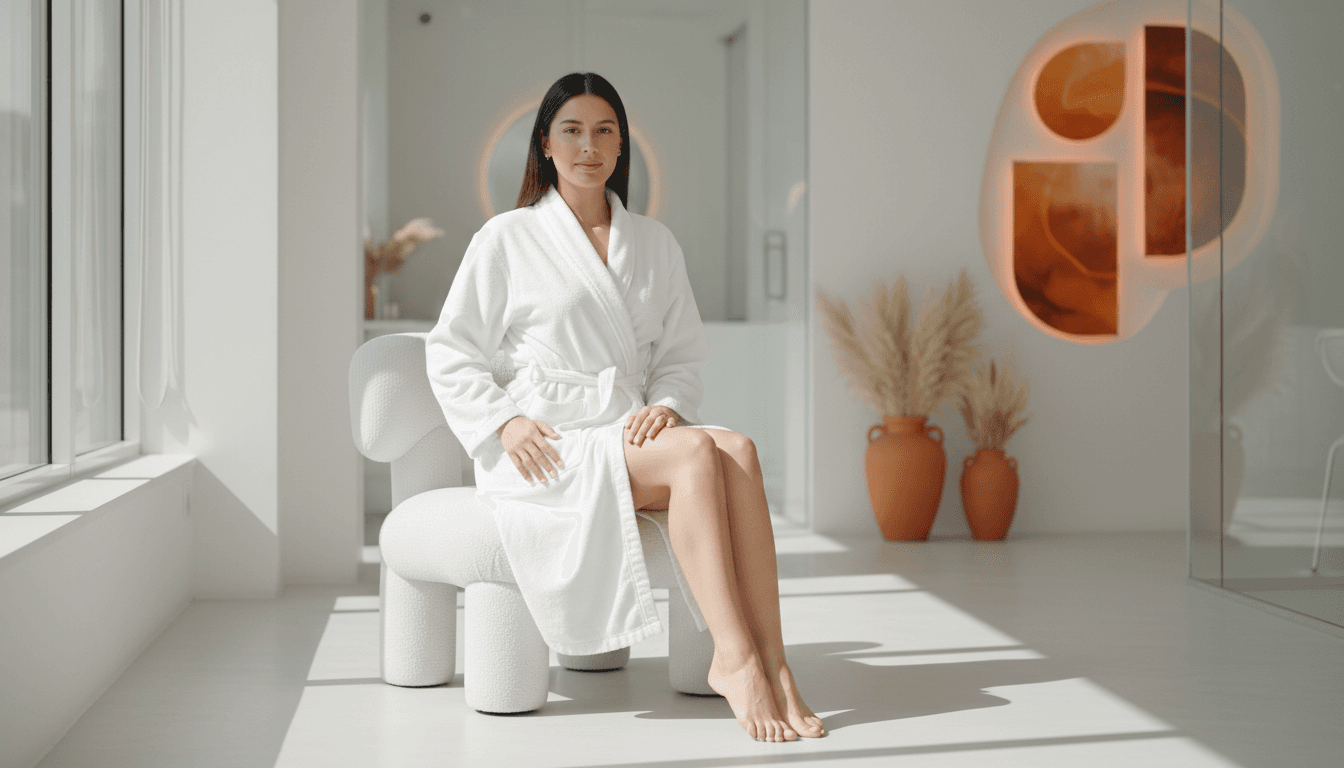 Mujer confiada mostrando resultados de depilación láser en Kopay